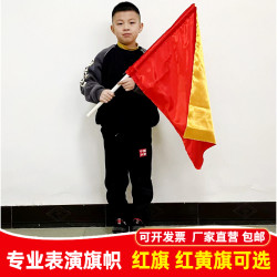 手摇演出道具红黄双面舞蹈旗子带杆幼儿园中小学生跳舞比赛方队
