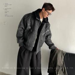 OXFREAK「假两件裥棉 毛呢」冬季连帽棉服男宽松保暖休闲外套潮牌