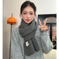 韩系百搭毛线围巾女冬季2025新款小巧学生加厚绿色保暖针织小围脖