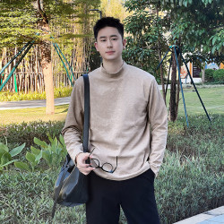 小默桑蚕丝半高领T恤男长袖时尚男装圆领打底衫新款宽松休闲上衣