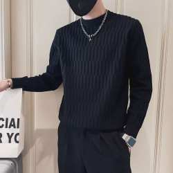 男士长袖加绒休闲百搭圆领韩版修身薄款时尚秋季内搭男上衣打底衫