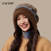 CACUSS 毛线帽子加绒冬天女冬季显脸小针织帽仿防风加厚百搭保暖