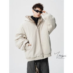 V37 美式高街毛领棉服男秋冬宽松痞帅派克服休闲慵懒棉衣工装外套