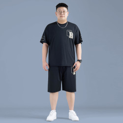 大码爆款冰丝套装2026夏季薄款短袖圆领T恤宽松加肥上衣胖子男装