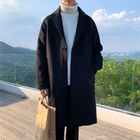 新款毛呢大衣男中长款过膝帅气韩版宽松加厚呢料风衣外套休闲