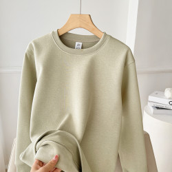 500g重磅银狐绒圆领卫衣男秋冬加绒加厚保暖内衣情侣上衣内搭外穿