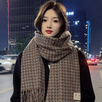 围巾千鸟格子女冬季2025新款韩版百搭高级仿羊绒黑白色针织围脖