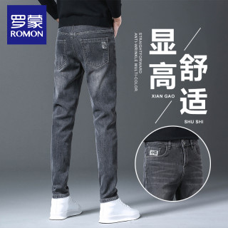 罗蒙 高端牛仔裤男士春秋季潮牌流刺绣弹力宽松直筒修身休闲裤子男