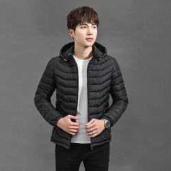 男士新款加肥加大棉服超轻短款休闲大码连帽可拆卸外套加厚