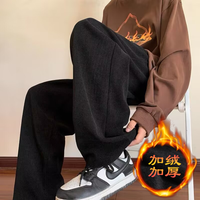 裤子男秋季潮牌复古直筒阔腿灯芯绒休闲oversize垂感长裤黑色卫裤