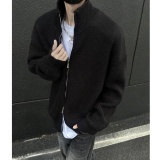 秋季新款港风美式vibe潮流宽松百搭开衫立领慵懒风秋冬韩版毛衣