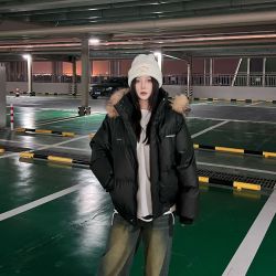 男女同款蛋白软皮冬季情侣加厚毛领可拆卸保暖韩版棉衣夹克外套