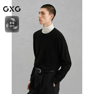 GXG 男装 商场同款黑色低领毛衣男士通勤打底衫冬#G24X204045