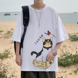 福袋冰丝休闲圆领T恤夏季宽松百搭印花上衣男士港风嘻哈半袖衫潮