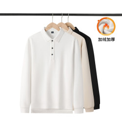 GUOGIEE/古玑黑色棉大码长袖POLO衫宽松白色翻领男款