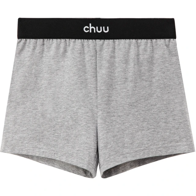 CHUU 撞色拼接松紧腰防走光 深花灰 均码 女士短裤