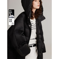 ELLE 90鹅绒黑色宽松连帽鹅绒服女2024冬季新款高级感气质保暖外套 黑色 L