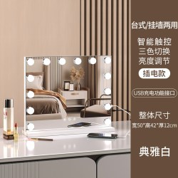 贯有乐 网红带灯梳妆镜台式桌面led灯泡方形化妆镜家用宿舍美妆补光镜子