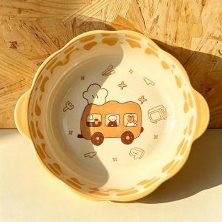 欧因 釉下彩10英寸面包车陶瓷大汤碗大容量加厚酸菜鱼小龙虾双耳汤碗 10英寸吐司小巴大汤碗