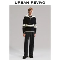 URBAN REVIVO UUV950037 撞色条纹立领半开襟针织衫