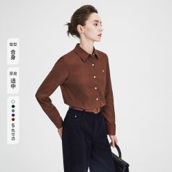 navigare 小帆船棕色纯棉磨毛长袖衬衫女士衬衣