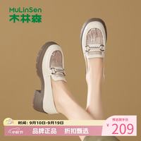 木林森 女鞋网面透气乐福鞋 通勤百搭女士厚底小皮鞋休闲一脚蹬妈妈鞋子