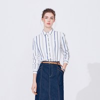 navigare 小帆船蓝白条纹长袖衬衫女士衬衣上衣