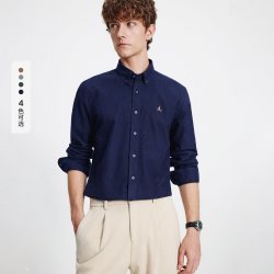 navigare 意大利小帆船海军蓝纯棉磨毛长袖衬衫男士衬衣