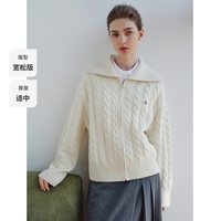 navigare [纯羊毛]Navigare小帆船白色绞花毛衣女士开衫外套