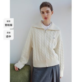 navigare [纯羊毛]Navigare小帆船白色绞花毛衣女士开衫外套