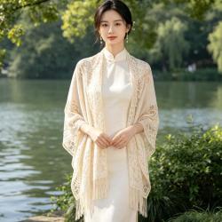 533 新中式气质披肩开衫蕾丝长款开衫古风配旗袍披风外搭高级感优雅女