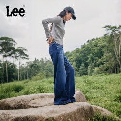 Lee 26年秋冬宽松五袋款宽松阔腿牛仔裤中深蓝色女