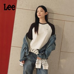 Lee 26秋冬新品舒适版型圆领插肩袖米白色小Logo女长袖T恤休闲潮流