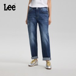 Lee 标准高腰小直脚蓝色女士牛仔裤显瘦潮流LWB1004