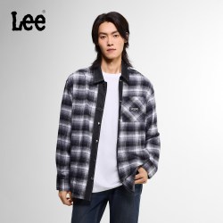 Lee 26秋冬新品舒适版翻领牛仔布拼接黑色长袖衬衫男LMT013128207
