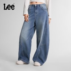 Lee 26秋冬新品超宽松弯刀裤牛仔裤浅蓝色女A11161
