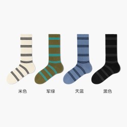 棉竹屋 袜子男中筒春夏季纯棉抗菌防臭吸汗青少年运动日系复古条纹堆堆袜