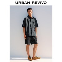 URBAN REVIVO UML260093 休闲翻领拉链衬衫 灰蓝 S