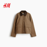 H&M 女装外套春慵懒巴恩风工装灯芯绒领短夹克1000030 卡其棕 L