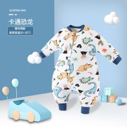 阳阳韩韩 婴儿睡袋秋冬夹棉宝宝加厚防踢被新生儿连体多功能长袖拉链式睡衣 卡通恐龙 80码