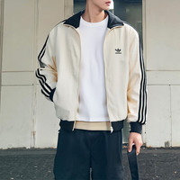 adidas 三叶草男装女装 情侣运动装复古条纹华夫格潮流时尚立领夹克外套