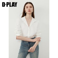 D·PLAY 法式缎面收腰长袖衬衫 白色