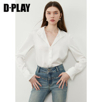D·PLAY 法式缎面收腰长袖衬衫 白色 L