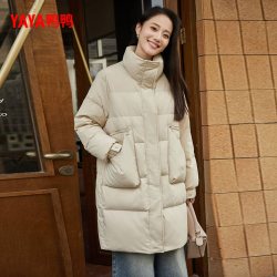 鸭鸭羽绒服 女款2026秋冬季中长款立领时尚休闲百搭保暖鸭绒外套