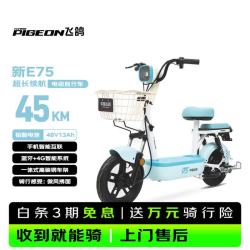 飞鸽电动自行车 新E75新国标电动车2026长续航45KM48V13A铅酸电池智能家用电瓶车可上牌碧水蓝