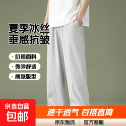 男士高端直筒休闲裤男裤子秋季男薄款阔腿冰丝裤男装 浅灰色 317单件装 XL