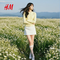 H&M 女装毛针织衫2026年新款软糯撞色配色下摆卷边毛衣开衫1000024 奶油黄 M