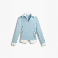 H&M 女装T恤2026春季新款基础款通勤穿搭学院风polo领长袖1000092 天空蓝 M
