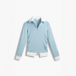 H&M 女装T恤2026春季新款基础款通勤穿搭学院风polo领长袖1000092 天空蓝 M