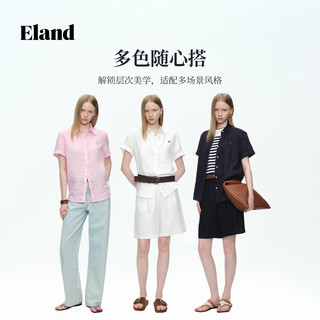 E·LAND 衣恋 100%亚麻翻领短袖衬衫